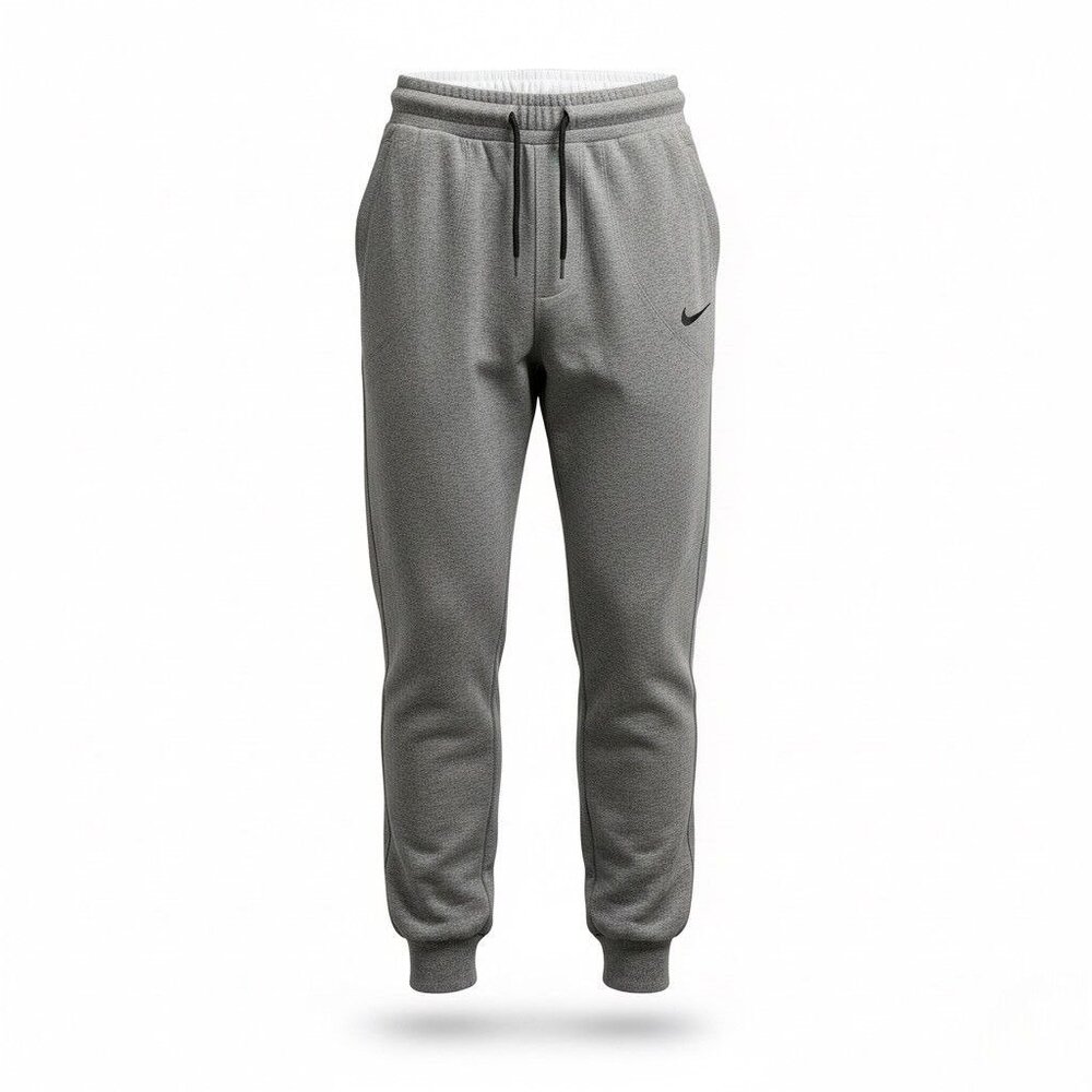 Nike Mens Grey Cotton Joggers With Black Logo & Elastic Cuffs Comfortable Fit